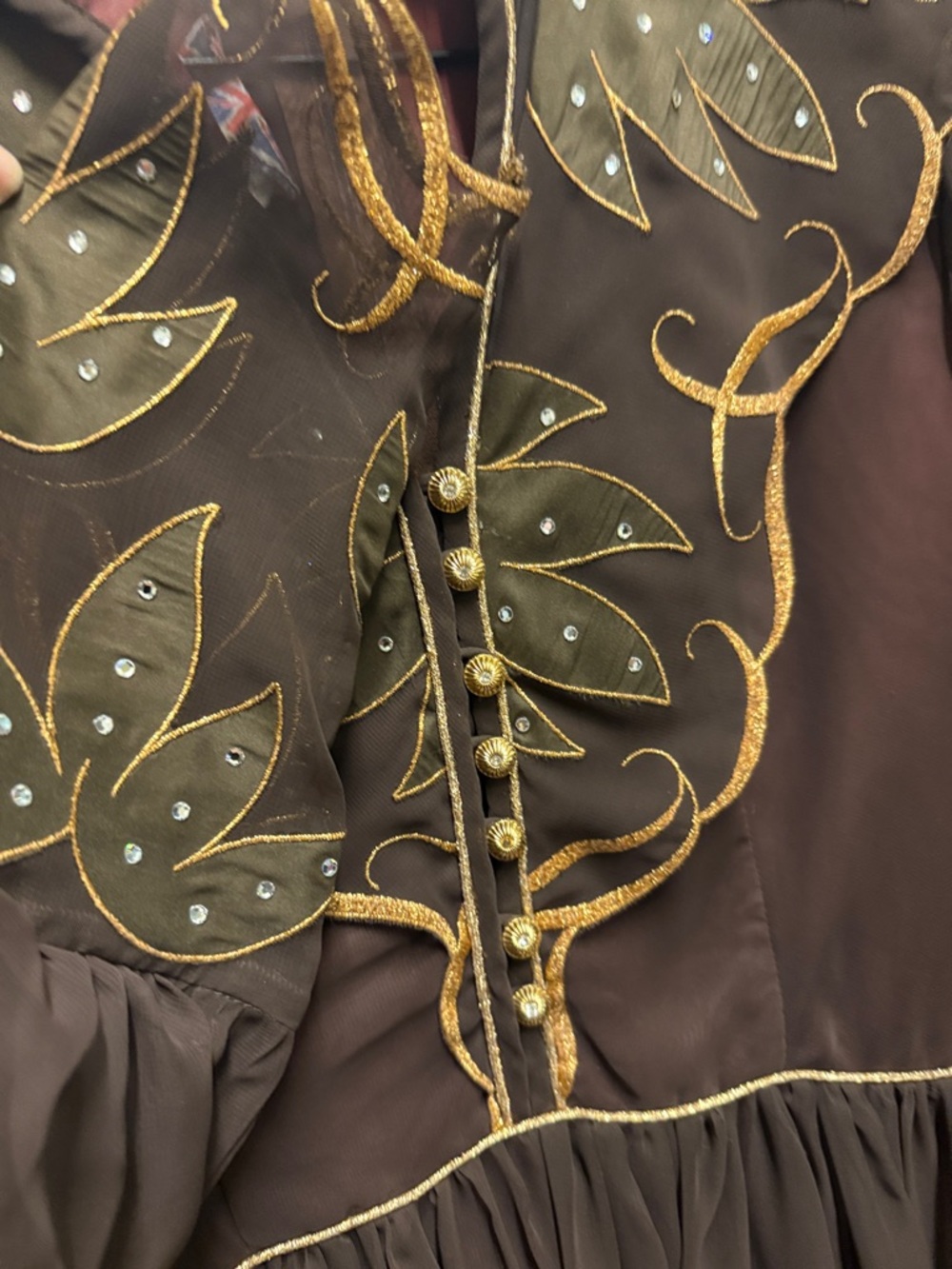 Brown Embroidered Vintage-Style Women's Dress - Picture 3 of 3